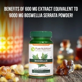 Pure Nutrition Organic Boswellia Serrata Extract 600mg with 65% Boswellic Acids. (Equivalent to 9000mg Boswellia Powder) NON GMO | 60 Veg Caps.