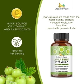 Organic Veda Amla Capsules Natural Vitamin C Supplements - Organic Whole Food Vitamin C Amla Powder for Immunity, Skin Radiance, Antioxidants Wellness - Non GMO, Raw Vegan Vitamin C Capsules 120