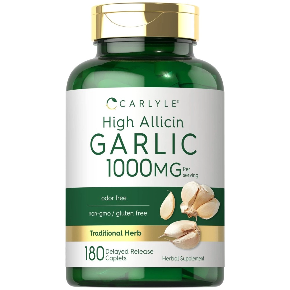 Carlyle High Allicin Garlic Supplement | 180 Caplets | Odorless Garlic Pills | Vegetarian, Non-GMO, Gluten Free |