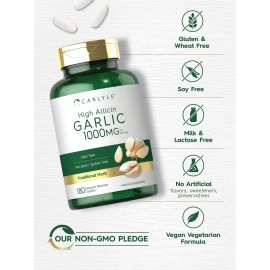 Carlyle High Allicin Garlic Supplement | 180 Caplets | Odorless Garlic Pills | Vegetarian, Non-GMO, Gluten Free |