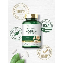 Carlyle High Allicin Garlic Supplement | 180 Caplets | Odorless Garlic Pills | Vegetarian, Non-GMO, Gluten Free |