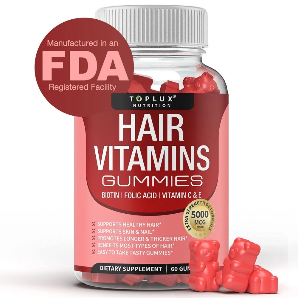 Hair Vitamin Gummies Supplement for Women & Men - Hair Growth Vitamins 5000mcg Biotin Gummies, Folic Acid, Vitamin C & E, Support Stronger & Thicker Hair, Skin, Nails, Non-GMO Vegam for, 60 Count