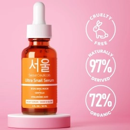 SeoulCeuticals Korean Skin Care 97.5% Snail Mucin Serum - K Beauty Skincare Night Serum Hyaluronic Acid for Face - Centella Anti Wrinkle Serum 1oz