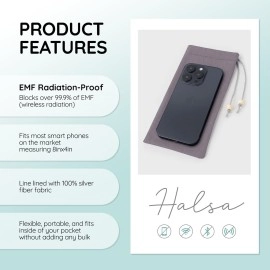 HALSA EMF Protection Phone Sleeve, EMF Blocking Carrying Case, Cell Phone Pouch. High Shielding Efficiency, Fits in Pocket or Purse. Fits Most Phones. 4x 8 Size. Grey