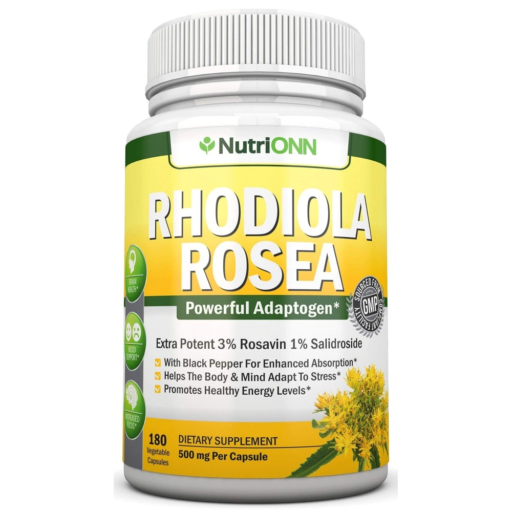 NutriONN Rhodiola Rosea - 500mg - 180 Vegan Capsules - 3% Rosavin 1% Salidroside Extract - Non-GMO - with Black Pepper for Enhanced Absorption - 6 Month Supply - Supplement for Energy & Stamina