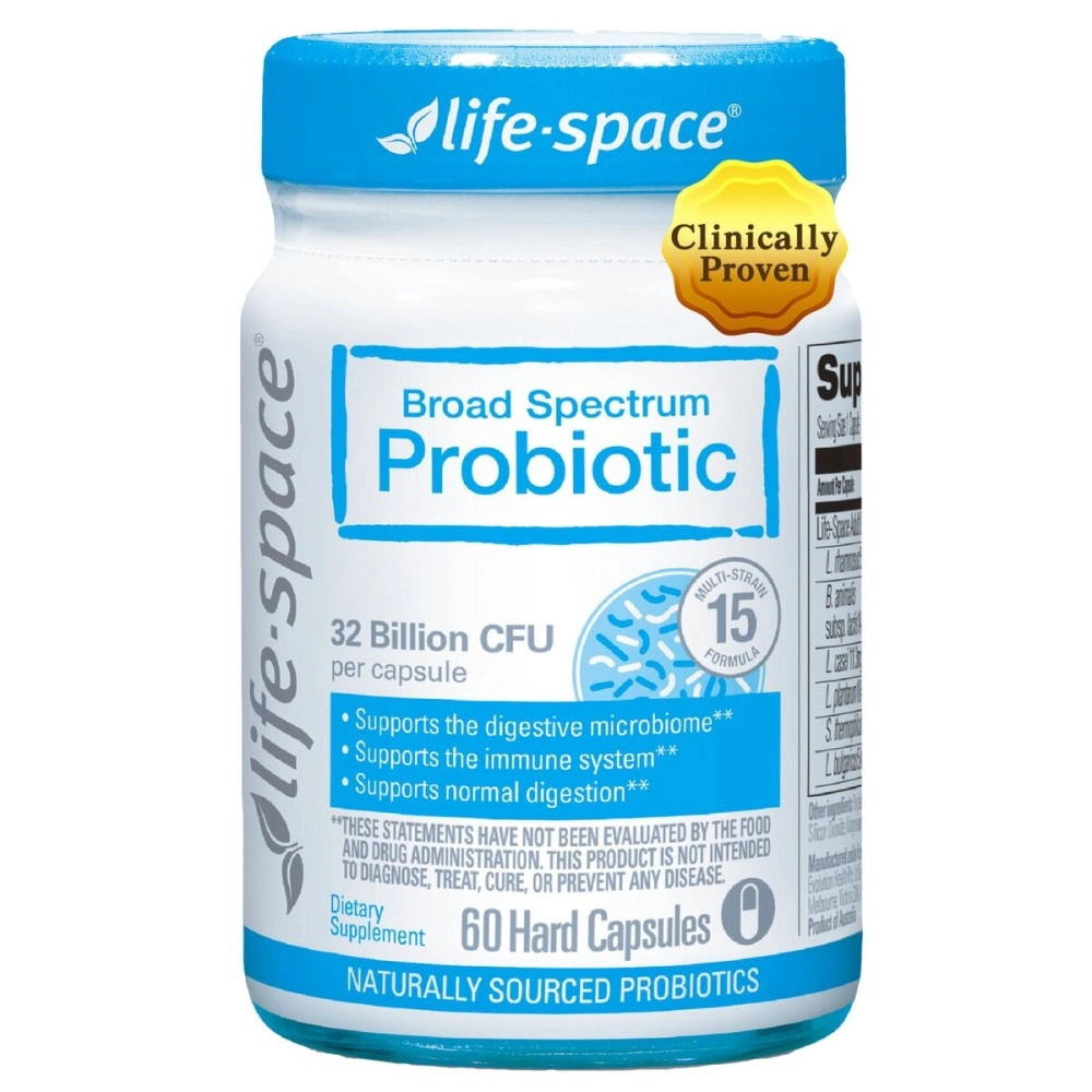 Life-Space 2 Month Serving Premium Broad Spectrum Probiotics, 32 Billion CFU & 15 Diverse Strains, Formulated for Daily Digestive Health & Immune Health, Probiotics for Women & Men, 60 Veg Capsules