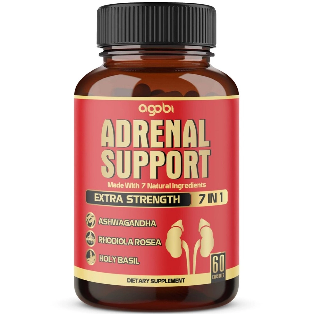 agobi 7in1 Adrenal Support Supplement, Equivalent to 8050mg of 7 Herbs - Concentrated Ashwagandha, Panax Ginseng, Rhodiola Rosea and More - 60 Capsules - 2 Month Supply