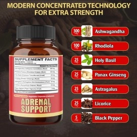 agobi 7in1 Adrenal Support Supplement, Equivalent to 8050mg of 7 Herbs - Concentrated Ashwagandha, Panax Ginseng, Rhodiola Rosea and More - 60 Capsules - 2 Month Supply