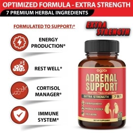agobi 7in1 Adrenal Support Supplement, Equivalent to 8050mg of 7 Herbs - Concentrated Ashwagandha, Panax Ginseng, Rhodiola Rosea and More - 60 Capsules - 2 Month Supply