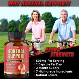 agobi 7in1 Adrenal Support Supplement, Equivalent to 8050mg of 7 Herbs - Concentrated Ashwagandha, Panax Ginseng, Rhodiola Rosea and More - 60 Capsules - 2 Month Supply