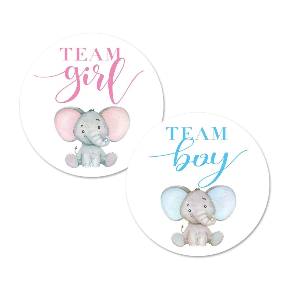 MAGJUCHE Elephant Gender Reveal Stickers, 40 2 Inch Team Girl Team Boy Baby Shower Party Sticker Labels