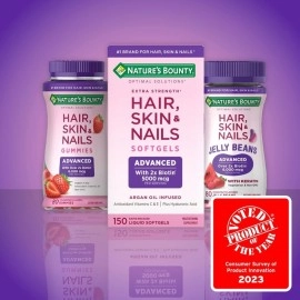 Nature\'s Bounty Optimal Solutions Advanced Hair, Skin & Nails Jelly Beans with Biotin, Mixed Fruit Flavor, 180 Count