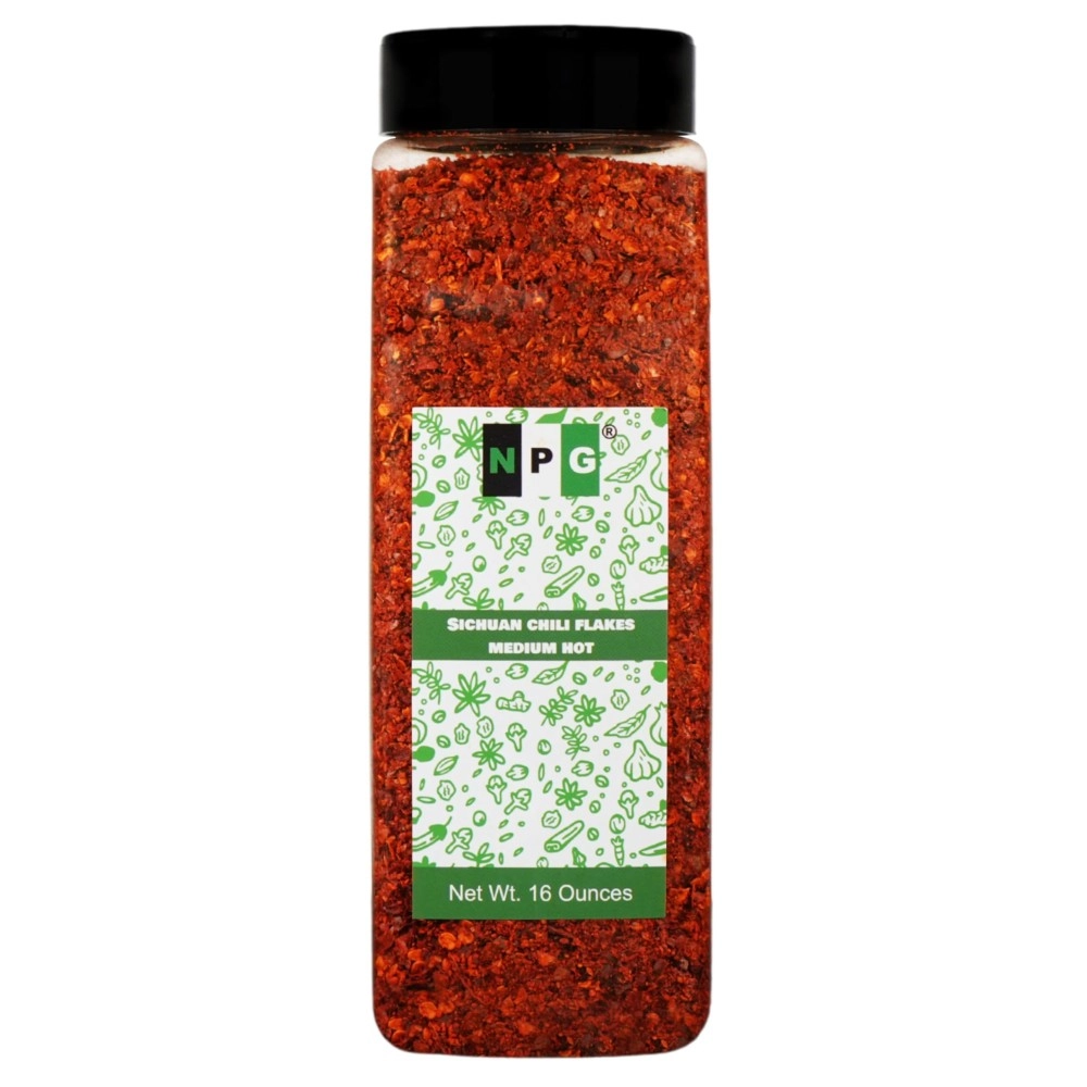 NPG Authentic Sichuan Chili Flakes 1LB 16 Ounces, Medium Hot, Szechuan Crushed Red Pepper Flakes Powder Bulk, Spice Seasoning for Making Kimchi, Chili Oil, Stir-fry, Pizza, Salads, BBQ, and Tacos