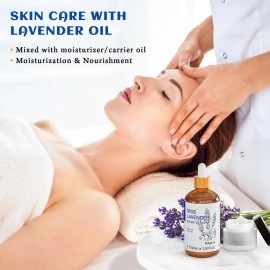 HIQILI Pure Undiluted Premium Therapeutic Grade Lavender Essential Oil for Diffuser, Skin Care, Massage, Hair Growth, Body - 3.38fl. oz