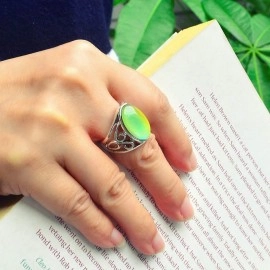 FUN JEWELS Classic Multi Color Change Oval Crystal Stone Emotion Feeling Statement Mood Ring Unisex Size 6-10, Zinc Alloy, mood stone