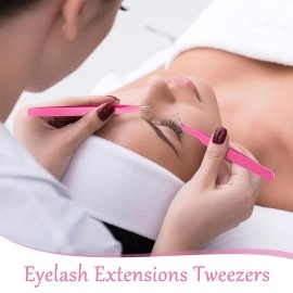 High Precision Lash Tweezers Set 6 Pack Stainless Steel Eyelash Extension Tweezers for Classic, Volume, Mega Volume Lashes, Facial Hair, Eyebrow, Hair Removal, Crafting Making(Pink)