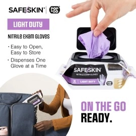 SAFESKIN Disposable Nitrile Gloves in POP-N-GO* Pack - Light Duty - Medium Size, Powder Free, Food Safe, Cleaning - 50 Count