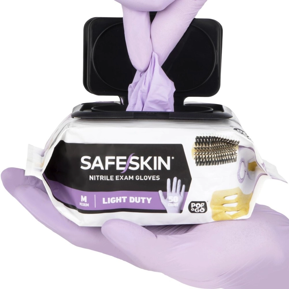 SAFESKIN Disposable Nitrile Gloves in POP-N-GO* Pack - Light Duty - Small Size, Powder Free, Food Safe, Cleaning - 50 Count