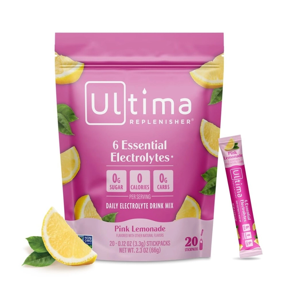 Ultima Replenisher Daily Electrolyte Powder Drink Mix - Pink Lemonade, 20 Stickpacks - Hydration Packets with 6 Electrolytes and Trace Minerals - Keto Friendly, Vegan, Non-GMO and Sugar-Free
