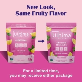 Ultima Replenisher Daily Electrolyte Powder Drink Mix - Pink Lemonade, 20 Stickpacks - Hydration Packets with 6 Electrolytes and Trace Minerals - Keto Friendly, Vegan, Non-GMO and Sugar-Free