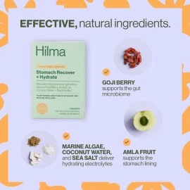 Hilma Stomach Recover and Hydrate, Organic Electrolytes Powder for Hydration w/Prebiotics and Gastroprotective Herbs, Rebalance Gut w/Goji Berry and Coconut Water, Doctor-Formulated, 7 Vegan Sachets