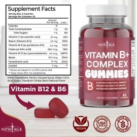 NEW AGE Vitamin B Complex Gummies with Vitamin B3, B6, & B12 - with Biotin, Folic Acid & Vitamin C - Gluten-Free, Vegan, Made in The USA! (120 Count (Pack of 2))