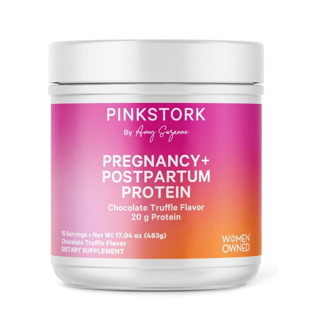 Pink Stork Pregnancy and Postpartum Protein Powder: Chocolate Truffle Protein Powder for Women, Collagen, Whey Protein, Calcium, Vitamins for Women, Women-Owned, 15 Servings (483 g)