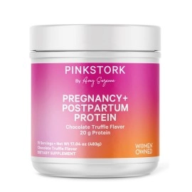 Pink Stork Pregnancy and Postpartum Protein Powder: Chocolate Truffle Protein Powder for Women, Collagen, Whey Protein, Calcium, Vitamins for Women, Women-Owned, 15 Servings (483 g)