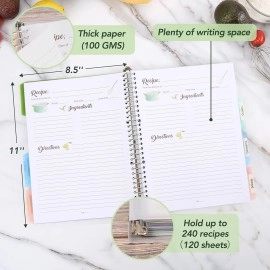 SOLIGT Recipe Book to Write in Your Own Recipes, 8.5 x 11 Personal Blank Recipe Notebook, Removable Hardcover Recipe Journal Book Binder with 8 Dividers and 24 Tabs, Hold up to 240 Recipes