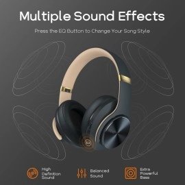 DOQAUS Bluetooth Headphones Over Ear, 90H Playtime Wireless, 3 EQ Modes, HiFi Audio & Deep Bass, ENC Noise Isolating Mic, Soft Earpads for Phone/PC