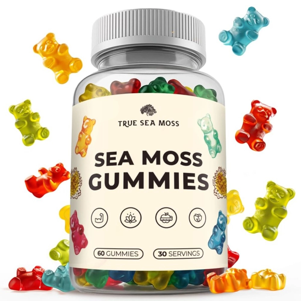 TrueSeaMoss Organic Sea Moss Gummies - Contains Irish Sea Moss + Burdock Root + Bladderwrack - 60 Gummies for Stronger Immune, Healthier Skin & Hair, Detox - Great for Kids & Adults, Made in The USA