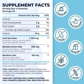 TrueSeaMoss Organic Sea Moss Gummies - Contains Irish Sea Moss + Burdock Root + Bladderwrack - 60 Gummies for Stronger Immune, Healthier Skin & Hair, Detox - Great for Kids & Adults, Made in The USA
