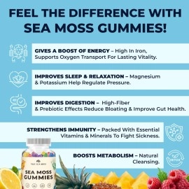 TrueSeaMoss Organic Sea Moss Gummies - Contains Irish Sea Moss + Burdock Root + Bladderwrack - 60 Gummies for Stronger Immune, Healthier Skin & Hair, Detox - Great for Kids & Adults, Made in The USA