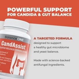 Balance ONE CandAssist Intestinal Flora Balance - Caprylic Acid, Berberine - Delayed Release Capsules - Vegan & Non-GMO - 30 Day Supply