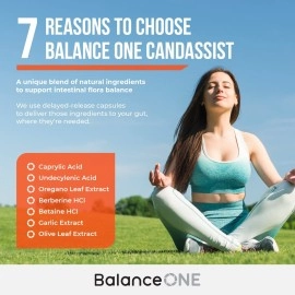 Balance ONE CandAssist Intestinal Flora Balance - Caprylic Acid, Berberine - Delayed Release Capsules - Vegan & Non-GMO - 30 Day Supply