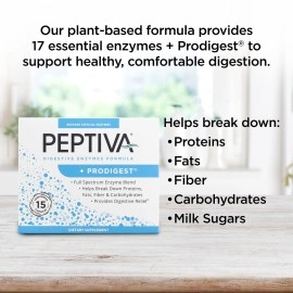 Peptiva Digestive Enzyme Supplement + ProDigest - Helps with Bloating, Gas, Constipation - 15 Count