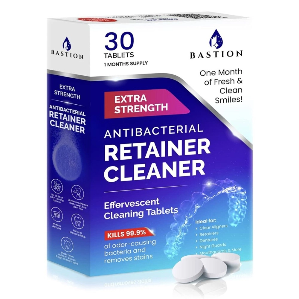 Retainer Cleaner & Denture Cleanser - 30 Effervescent Tablets - 1 Month Supply - Removes Stains, Discoloration, Odors, & Plaque - Clear Aligners, Mouth & Night Guard, All Dental/Oral Appliances