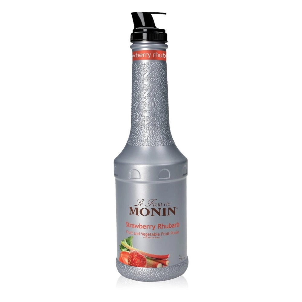 Monin - Strawberry Rhubarb Pure, Tart & Sweet Pure, Made with Real Fruit & Vegetable Juices, Antioxidant-Rich, Fruit Pure for Cocktails, Smoothies, Cooking, Baking, & More, Clean Label (1 Liter)