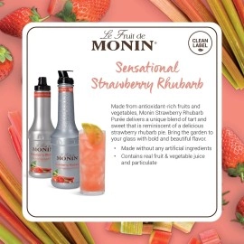 Monin - Strawberry Rhubarb Pure, Tart & Sweet Pure, Made with Real Fruit & Vegetable Juices, Antioxidant-Rich, Fruit Pure for Cocktails, Smoothies, Cooking, Baking, & More, Clean Label (1 Liter)