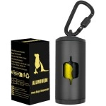 SHAOUMAN Metal Dog Poop Bags Holder Aluminum Poo Bags Dispenser with 15 Black Unscented Pet Waste Bags and 3 Leash Accessories for Dog Walking(1 Holder 15 Bags,Black)