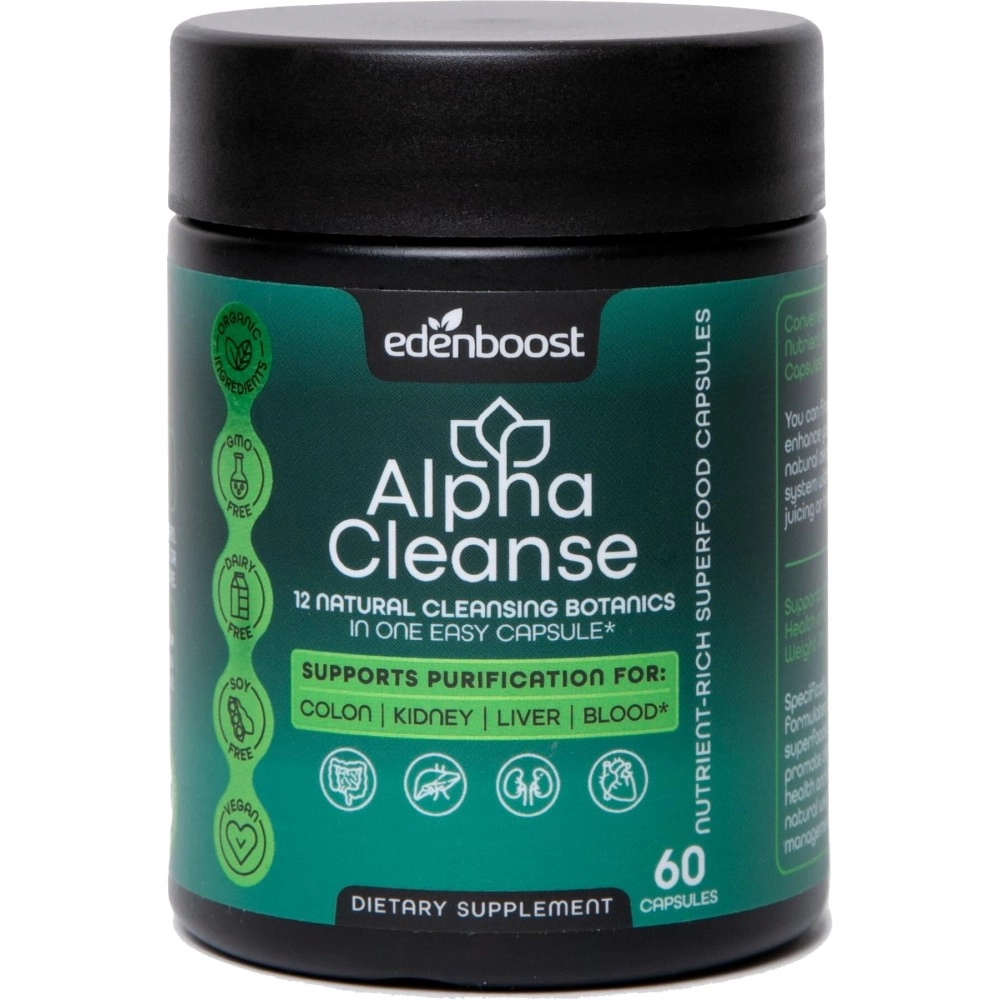 EdenBoost AlphaCleanse | Liver Health and Detox Blend Made with 12 Organic Superfoods. Milk Thistle, Dandelion Root, Burdock Root. Formulated for Detox Support, Liver, Digestive Health. (1 Bottle)