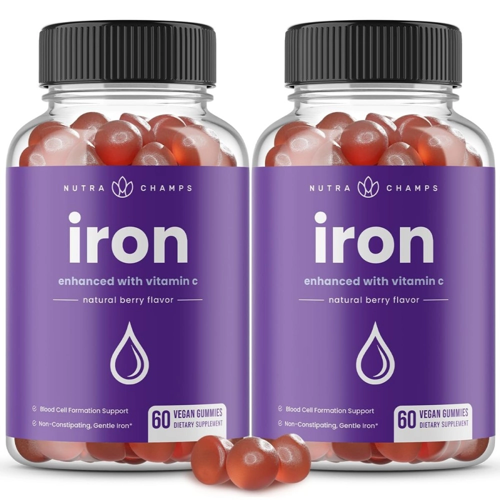 NutraChamps Iron Gummies with Vitamin C, 20mg Iron Blood Cell Formation Support, 120 Gummies for Iron Deficiency & Anemia, Energy, Focus, Immune Boost Pack of 2