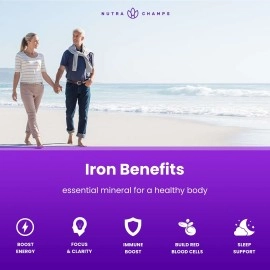 NutraChamps Iron Gummies with Vitamin C, 20mg Iron Blood Cell Formation Support, 120 Gummies for Iron Deficiency & Anemia, Energy, Focus, Immune Boost Pack of 2