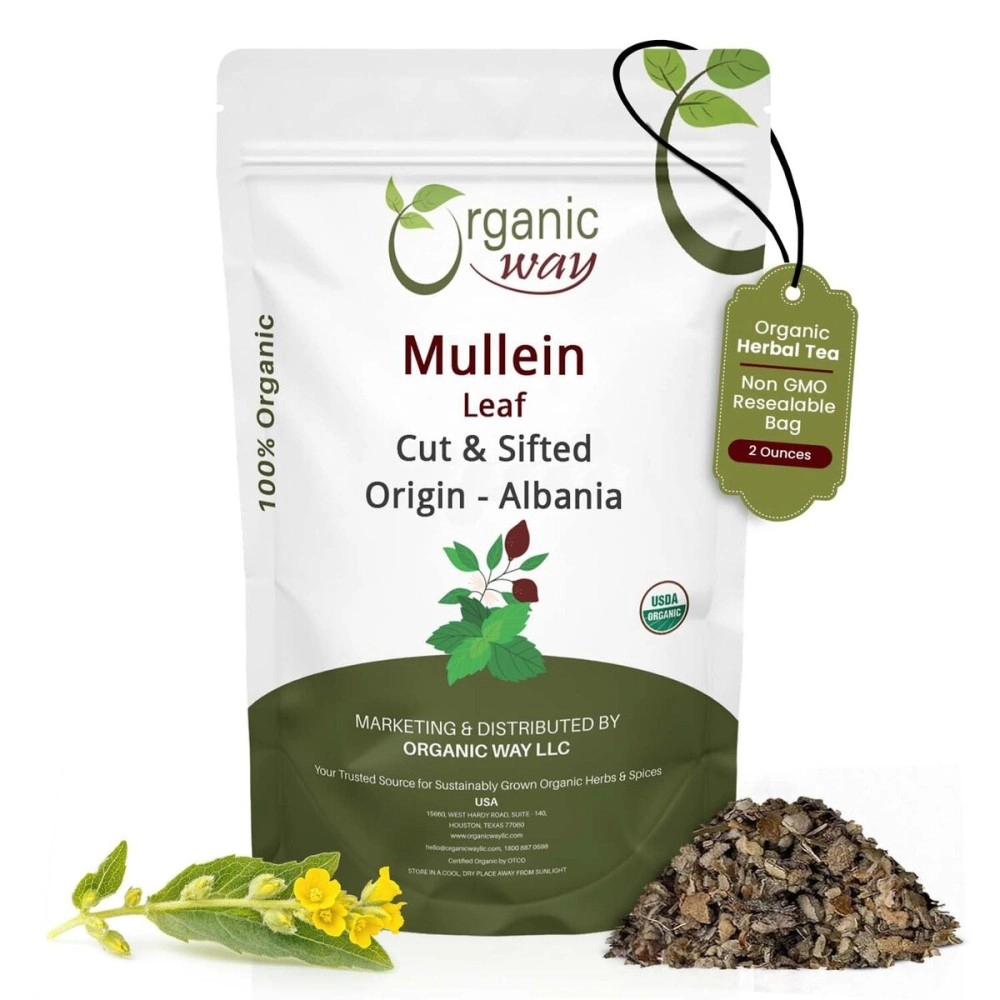 Organic Way Mullein Leaf | Herbal Tea (Verbascum thapsus) Cut & Sifted - European Wild-Harvest | Organic & Kosher Certified | Non GMO & USDA Certified | Origin - Albania (1/4LBS / 4Oz)