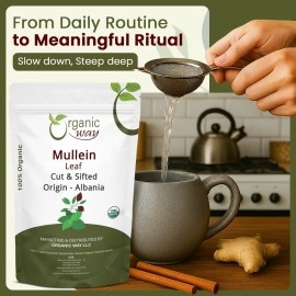 Organic Way Mullein Leaf | Herbal Tea (Verbascum thapsus) Cut & Sifted - European Wild-Harvest | Organic & Kosher Certified | Non GMO & USDA Certified | Origin - Albania (1/4LBS / 4Oz)