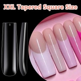 INENK 120Pcs Extra Long Nail Tips with Box,Clear XXL Straight Tapered Square Full Cover Nail Tips, Press On False Nail Tips for Salons and DIY Nail Art at Home(12 Sizes)