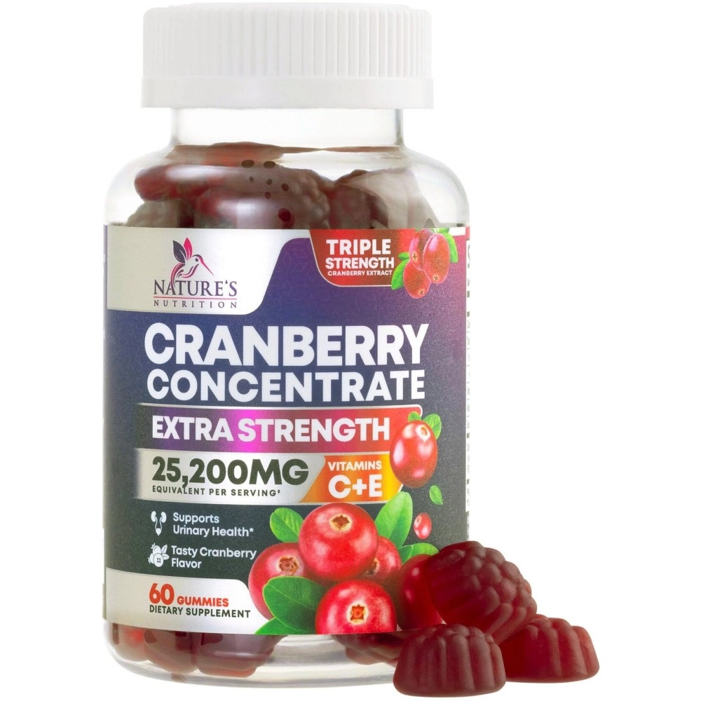Cranberry Gummies Extra Strength 50:1 Whole Cranberry Extract Urinary Tract Health Support Gummy 504 mg - Natural Cran Berry Supplement for Women, Men and Kids - Vegan Bladder Support - 60 Gummies