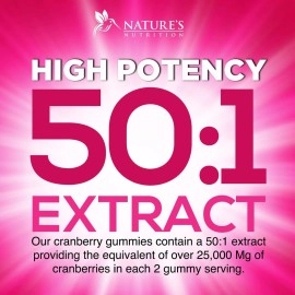 Cranberry Gummies Extra Strength 50:1 Whole Cranberry Extract Urinary Tract Health Support Gummy 504 mg - Natural Cran Berry Supplement for Women, Men and Kids - Vegan Bladder Support - 60 Gummies