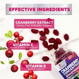 Cranberry Gummies Extra Strength 50:1 Whole Cranberry Extract Urinary Tract Health Support Gummy 504 mg - Natural Cran Berry Supplement for Women, Men and Kids - Vegan Bladder Support - 60 Gummies