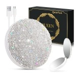 QearFun Luxurious Rhinestone LED Lighted Compact Mirror,Bling Portable Travel Makeup Mirrors,3.5 inch Rechargeable Mini Magnifying Pockets Mirror,Sparkly Beauty for Women,Wedding Favors for Guests